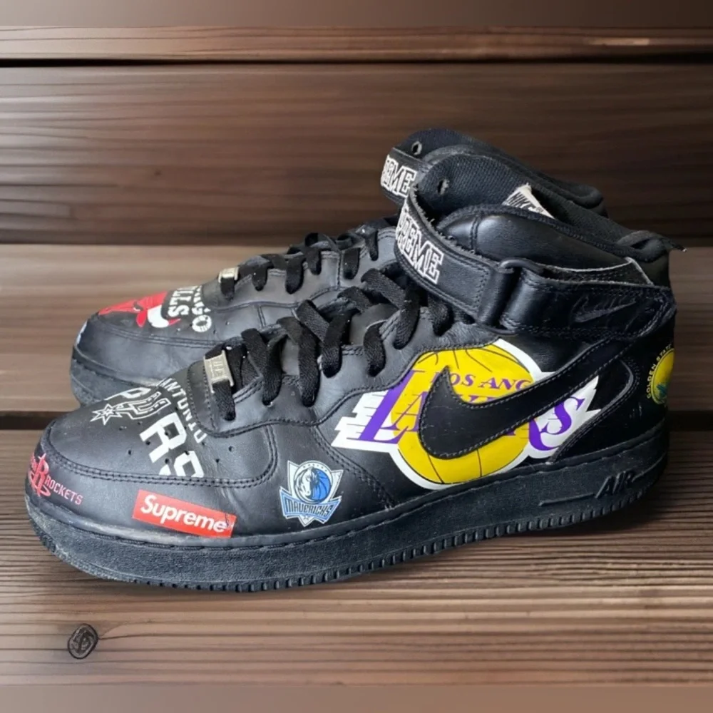 Supreme x NBA x Air Force 1 Mid Black Size 12 AQ8017-001 - Picture 3 of 7